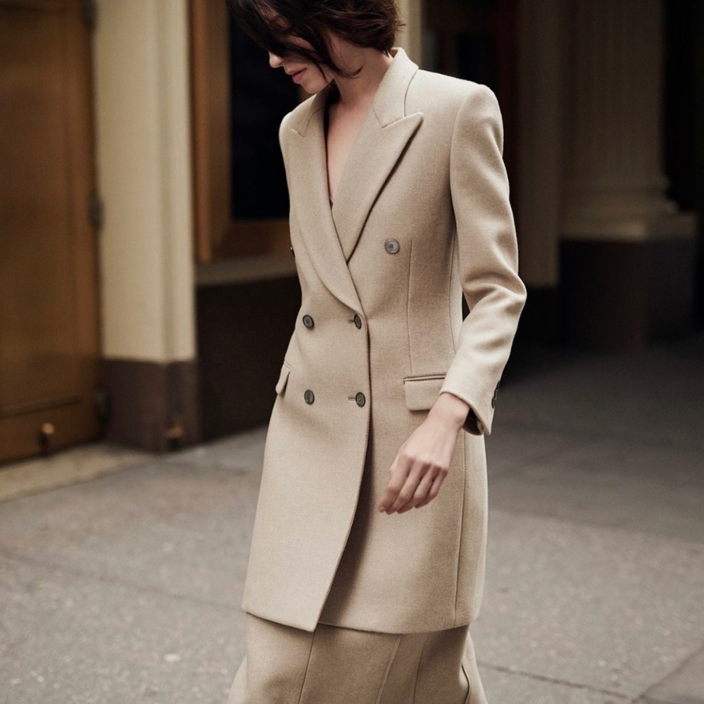 Theory Tailored Coat, Heavy Wool Twill, Oatmeal Melange (Beige) (Size 12)